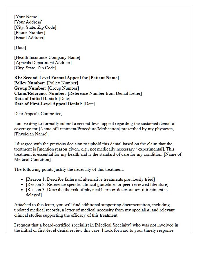 Sustained Clinical Treatment Denial Second-Level Appeal Letter