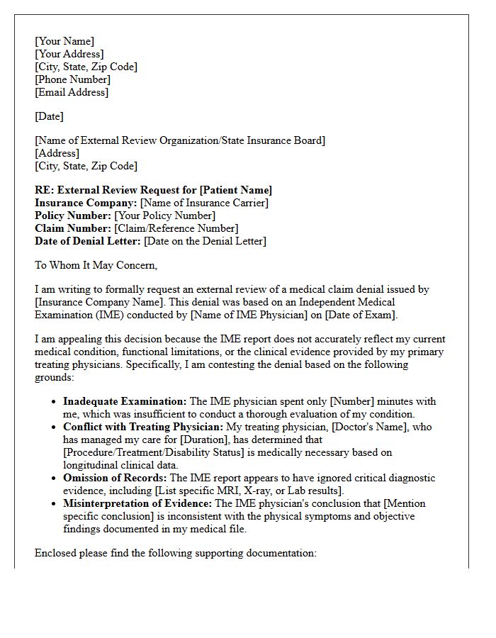 External Review Appeal Letter For Independent Medical Examination Denials