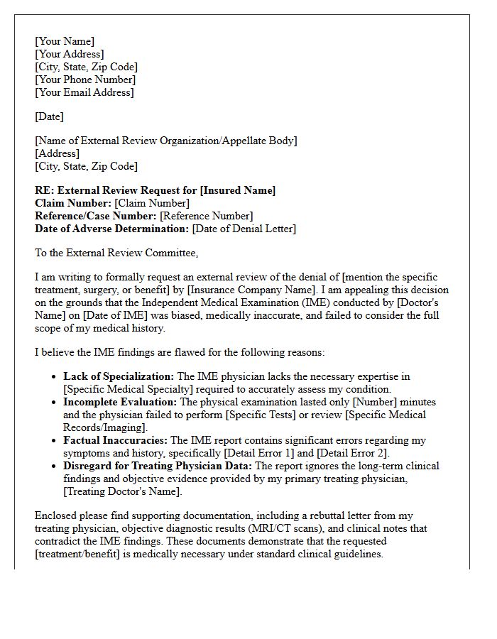 External Review Appeal Letter For Biased Independent Medical Examination Findings