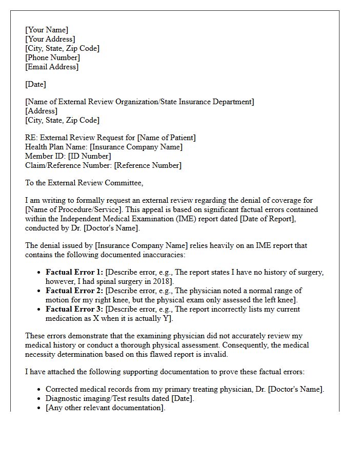External Review Appeal Letter For Independent Medical Examination Factual Errors
