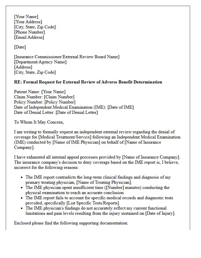 Personal Injury Independent Medical Examination External Review Appeal Letter