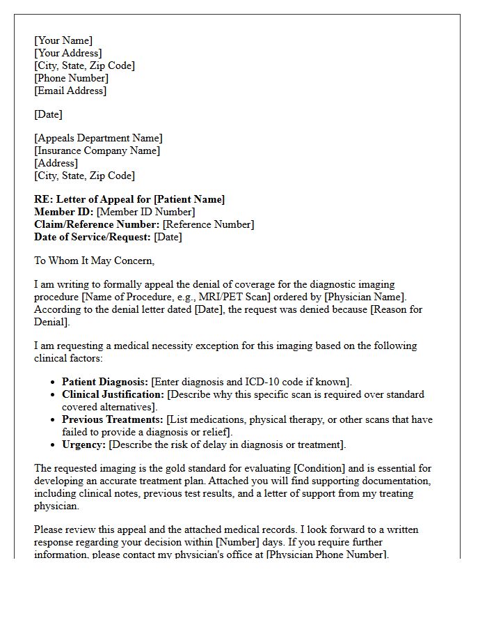 Medical Necessity Appeal Letter for Non-Covered Diagnostic Imaging Exception