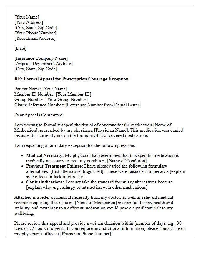Patient Appeal Letter for Non-Covered Prescription Medication Exception