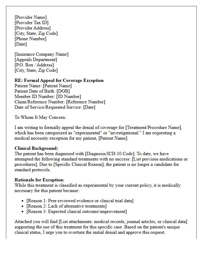 Provider Appeal Letter for Experimental Treatment Coverage Exception