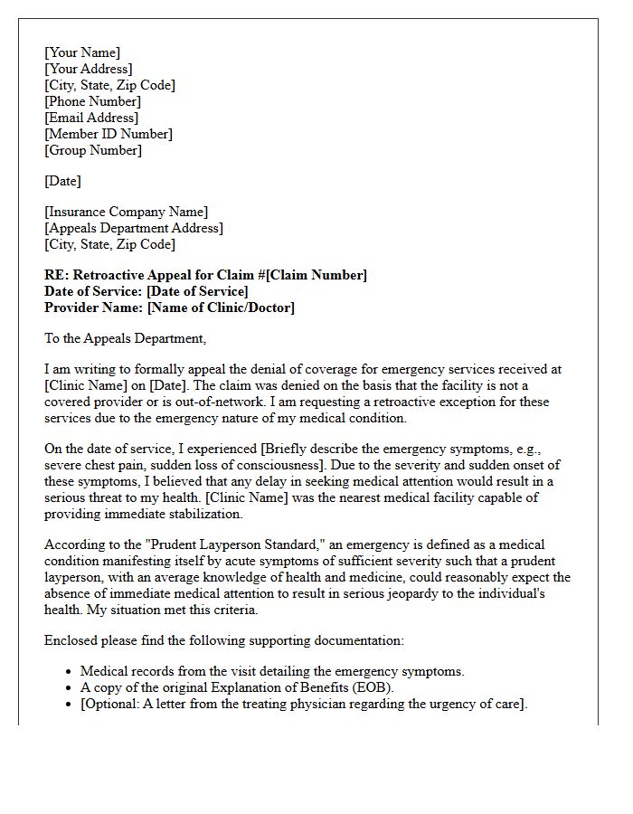 Retroactive Appeal Letter for Non-Covered Emergency Clinic Services Exception