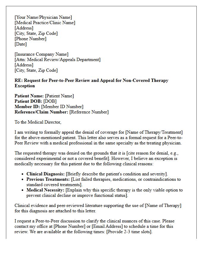 Peer-to-Peer Review Appeal Letter for Non-Covered Therapy Exception