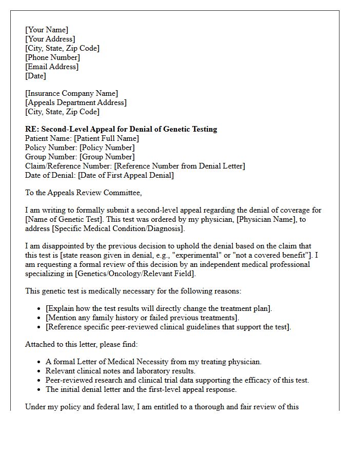 Second-Level Appeal Letter for Non-Covered Genetic Testing Exception