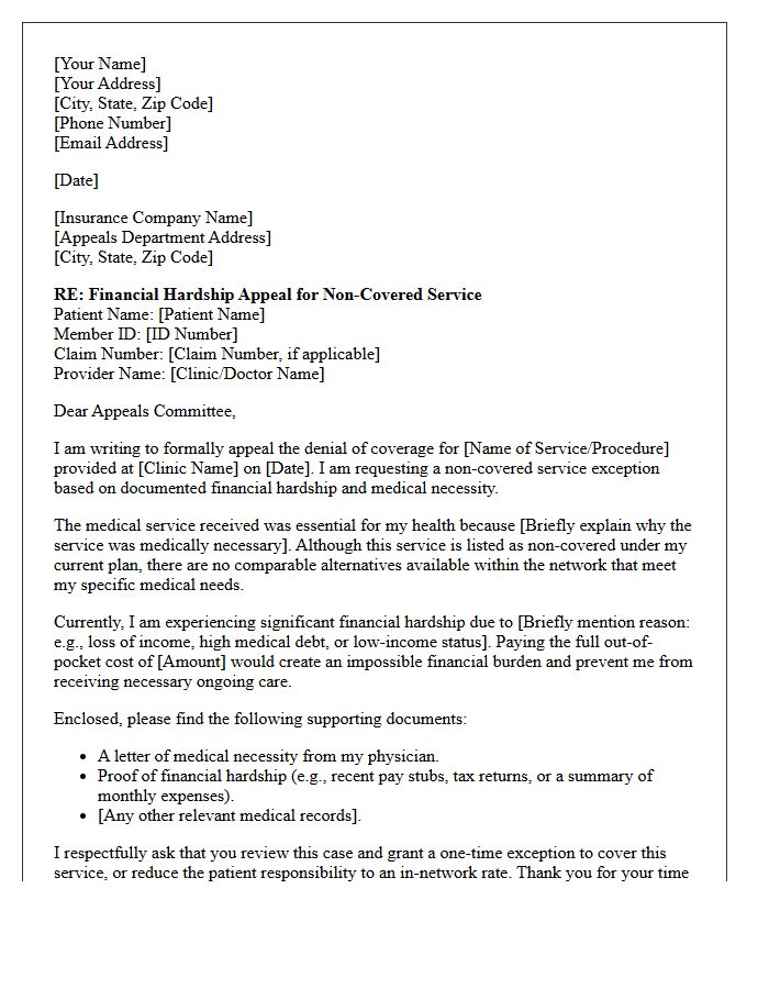 Financial Hardship Appeal Letter for Non-Covered Clinic Service Exception