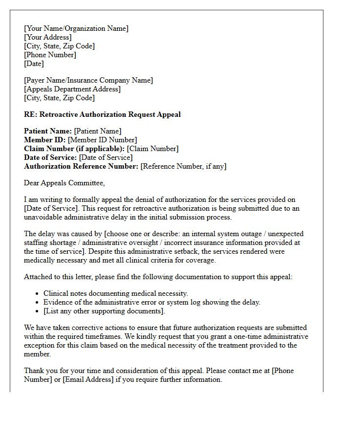 Retroactive Authorization Request Appeal Letter for Administrative Delay in Submission