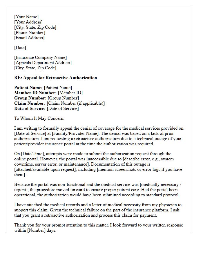 Patient Insurance Portal Outage Retroactive Authorization Appeal Letter