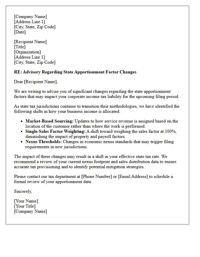 State Apportionment Factor Impact Advisory Letter