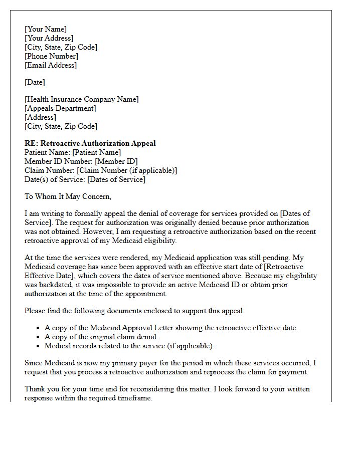 Retroactive Authorization Appeal Letter for Retroactive Medicaid Eligibility Approval