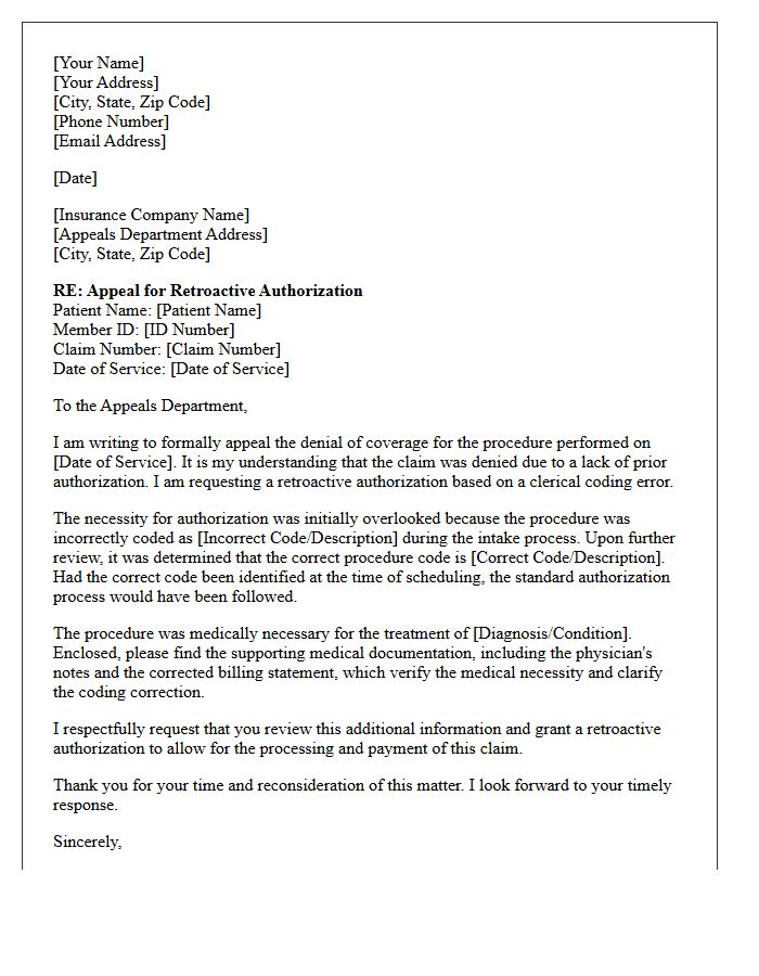Appeal Letter for Retroactive Authorization Request Following Incorrect Procedure Coding