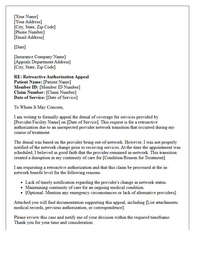 Provider Network Transition Retroactive Authorization Appeal Letter