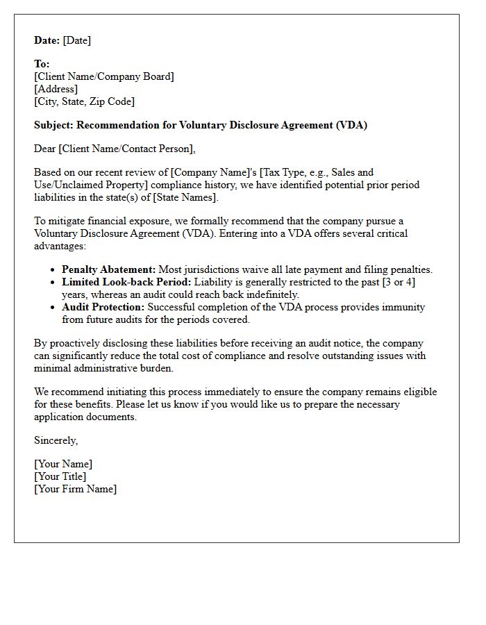Voluntary Disclosure Agreement Recommendation Letter