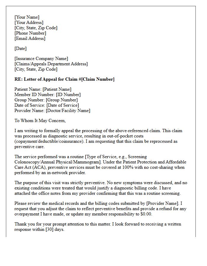 Appeal Letter For Preventive Care Billed As Diagnostic
