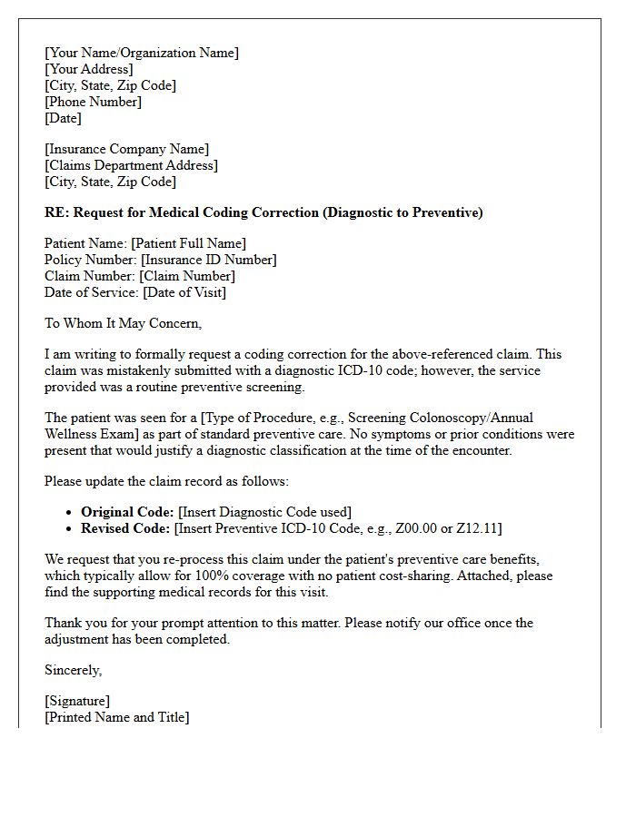 Medical Clinic Letter Requesting Diagnostic To Preventive Code Change