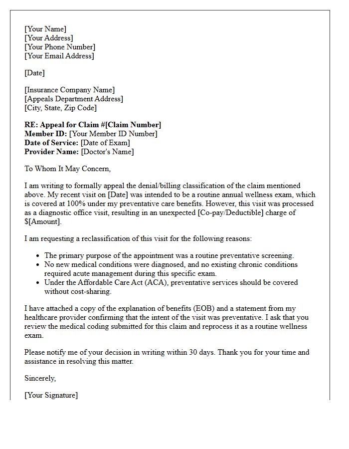 Insurance Appeal Letter For Routine Wellness Exam Reclassification