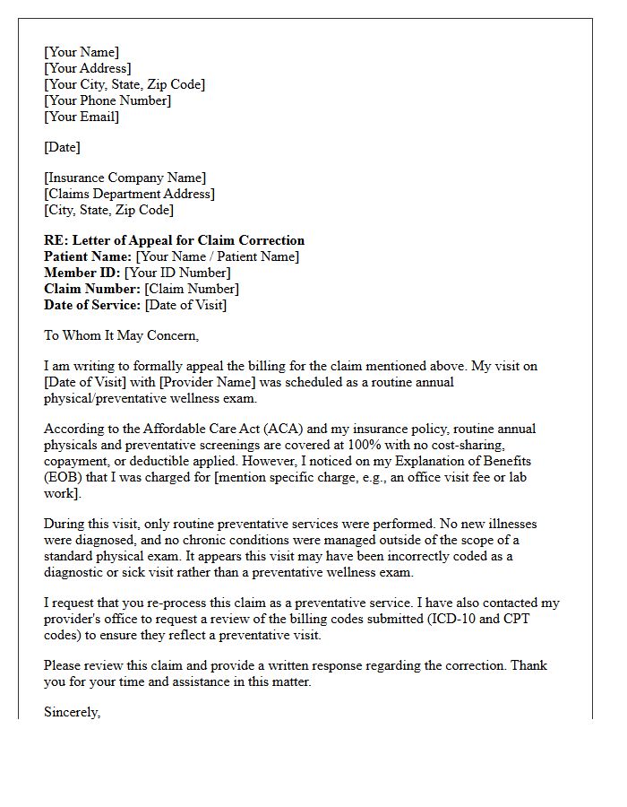 Routine Annual Physical Letter Of Appeal For Billing Correction