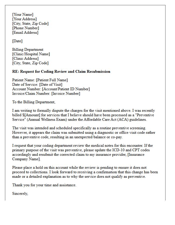 Clinic Billing Department Letter For Preventive Service Resubmission