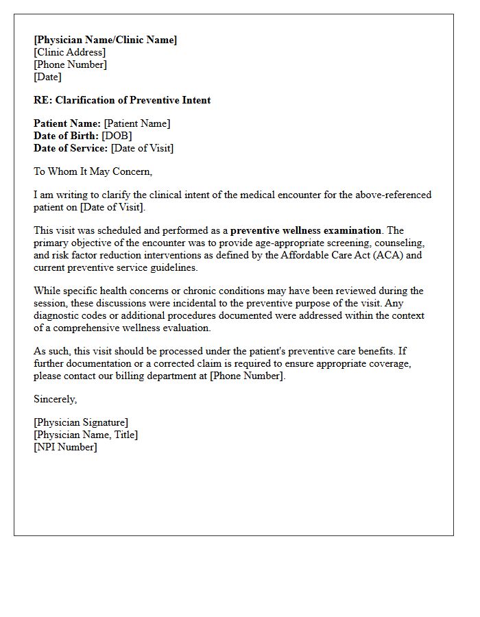 Physician Letter Clarifying Preventive Intent Of Clinic Visit