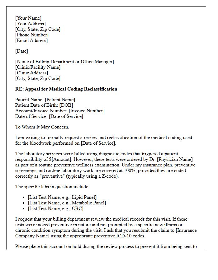 Medical Clinic Appeal Letter For Routine Bloodwork Reclassification