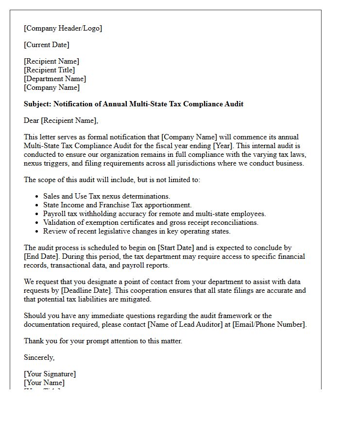 Annual Multi-State Tax Compliance Audit Letter