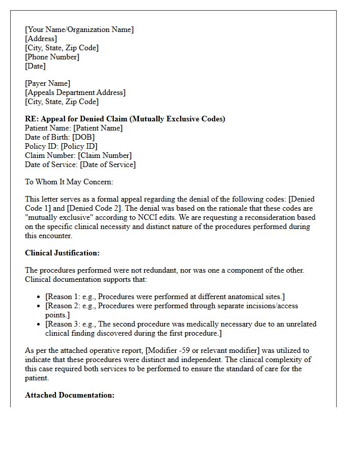 Clinical Justification Appeal Letter for Mutually Exclusive Codes