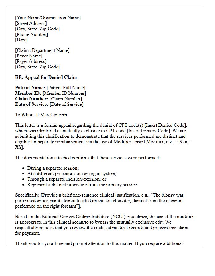 Modifier Clarification Appeal Letter for Mutually Exclusive Services