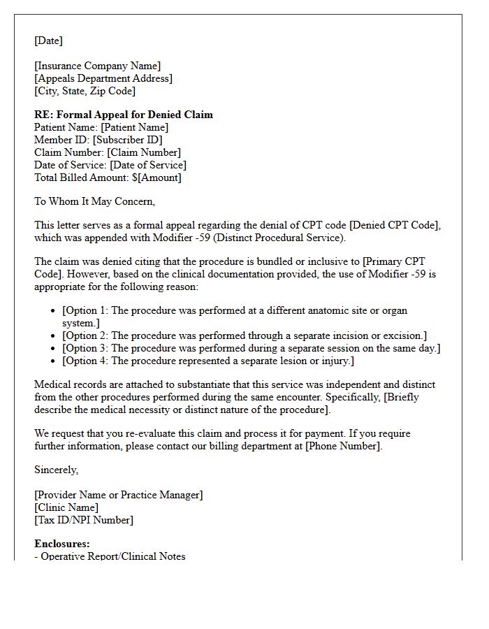 Distinct Procedural Service Appeal Letter for Medical Clinics