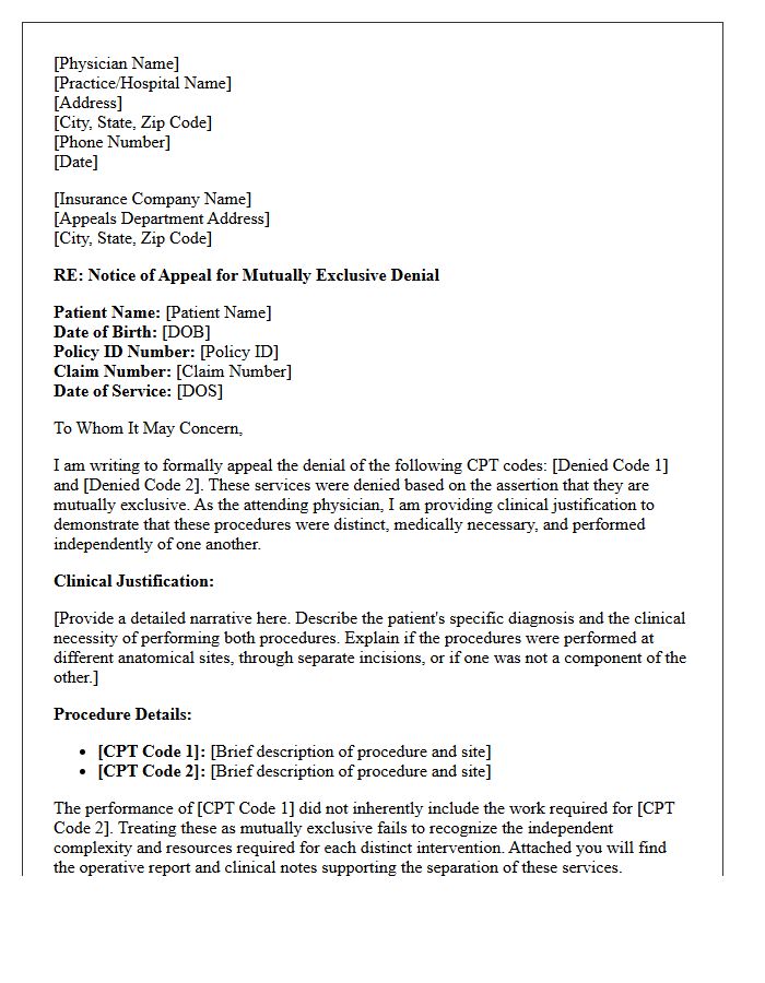 Attending Physician Narrative Appeal Letter for Mutually Exclusive Denial