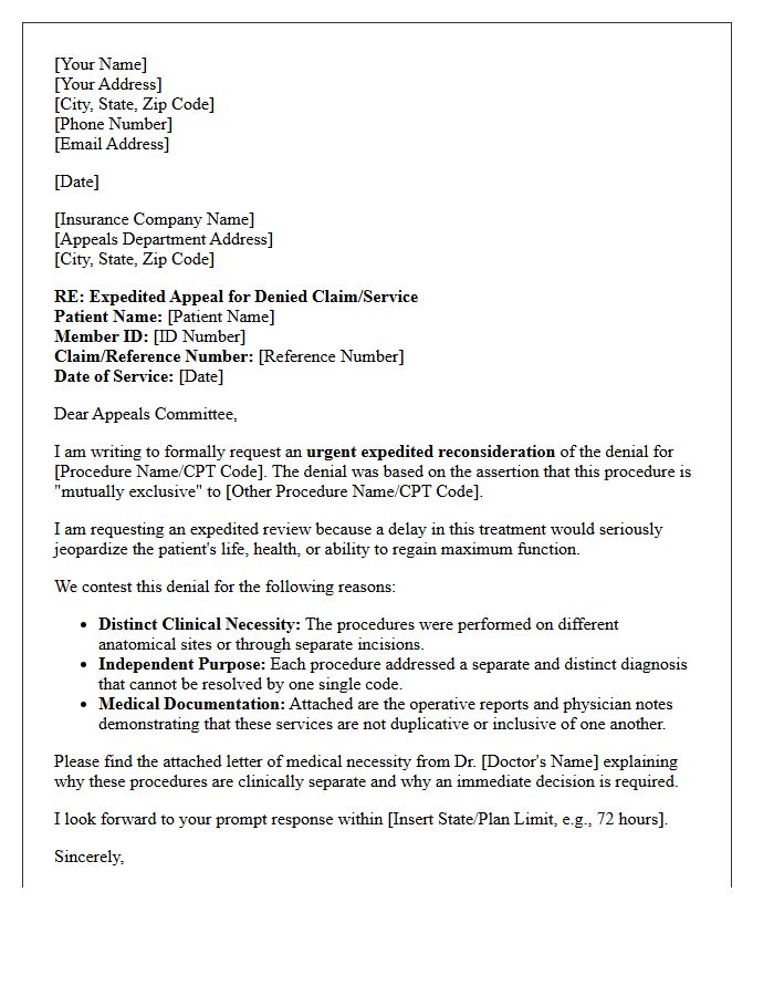 Expedited Appeal Letter for Mutually Exclusive Procedure Reconsideration