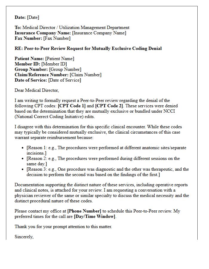 Peer to Peer Review Request Appeal Letter for Mutually Exclusive Codes