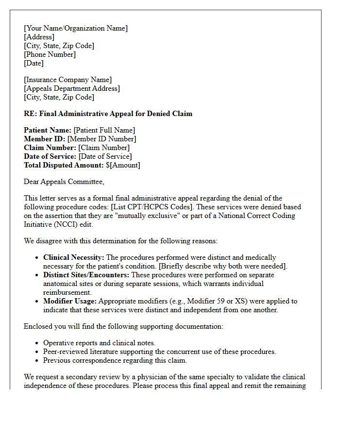 Final Administrative Appeal Letter for Mutually Exclusive Clinic Procedures