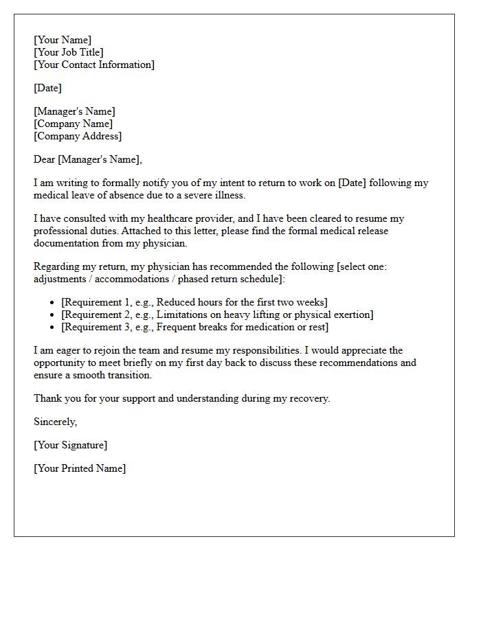 Return to Work Following Severe Illness Letter