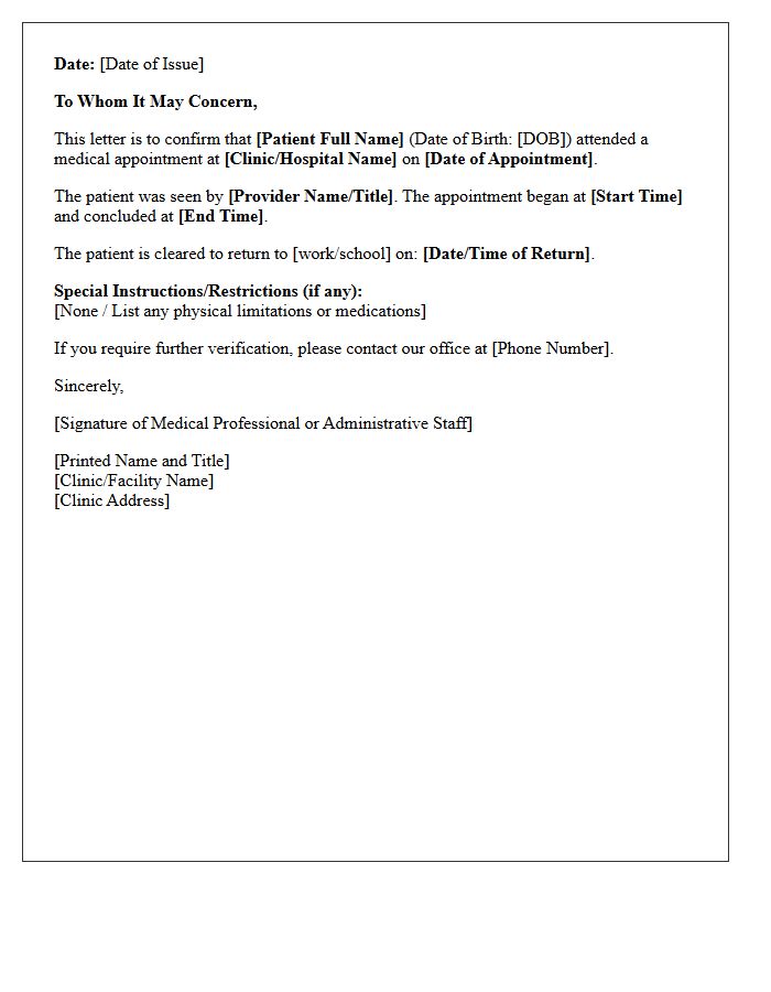 Proof of Medical Appointment Attendance Letter