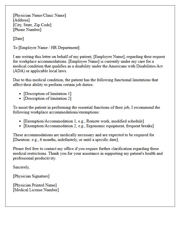 Medical Exemption for Workplace Accommodations Letter
