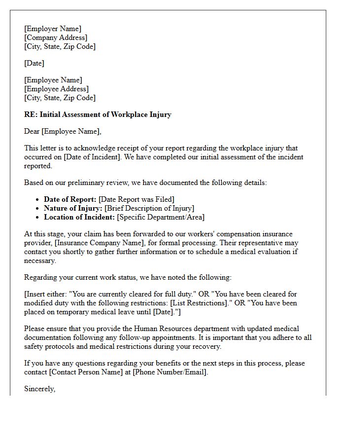 Workplace Injury Initial Assessment Letter