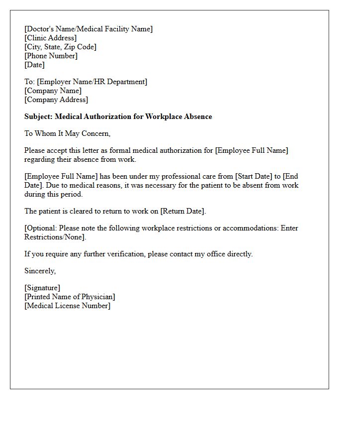 Medical Authorization for Workplace Absence Letter
