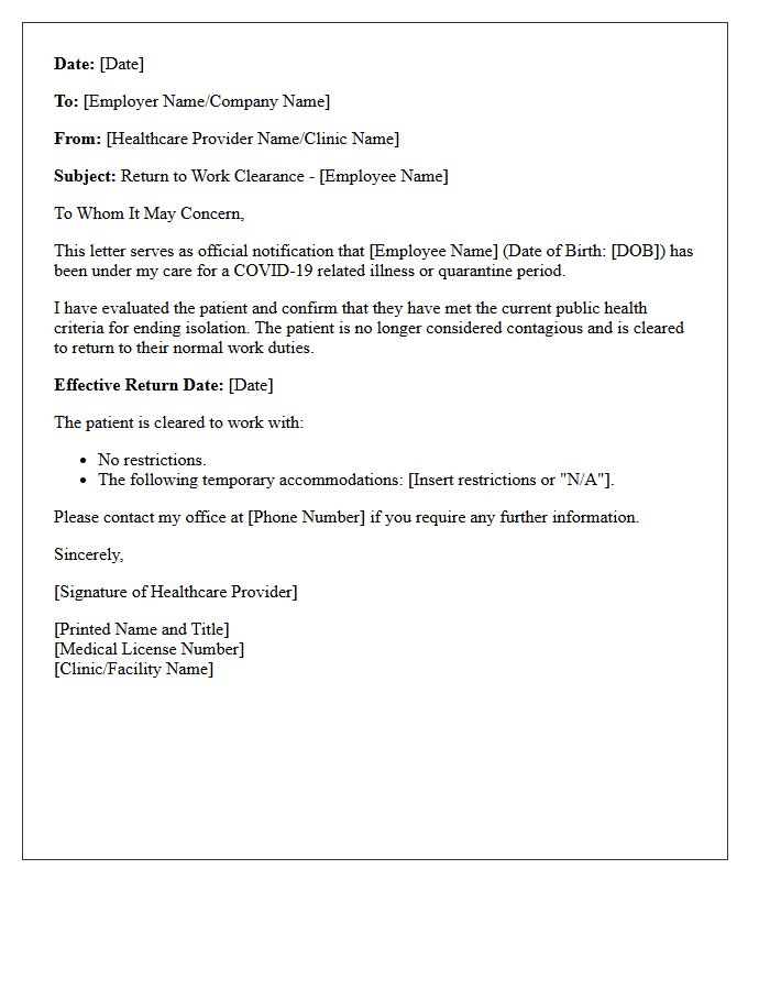 Standard Return to Work Post-COVID-19 Clearance Letter