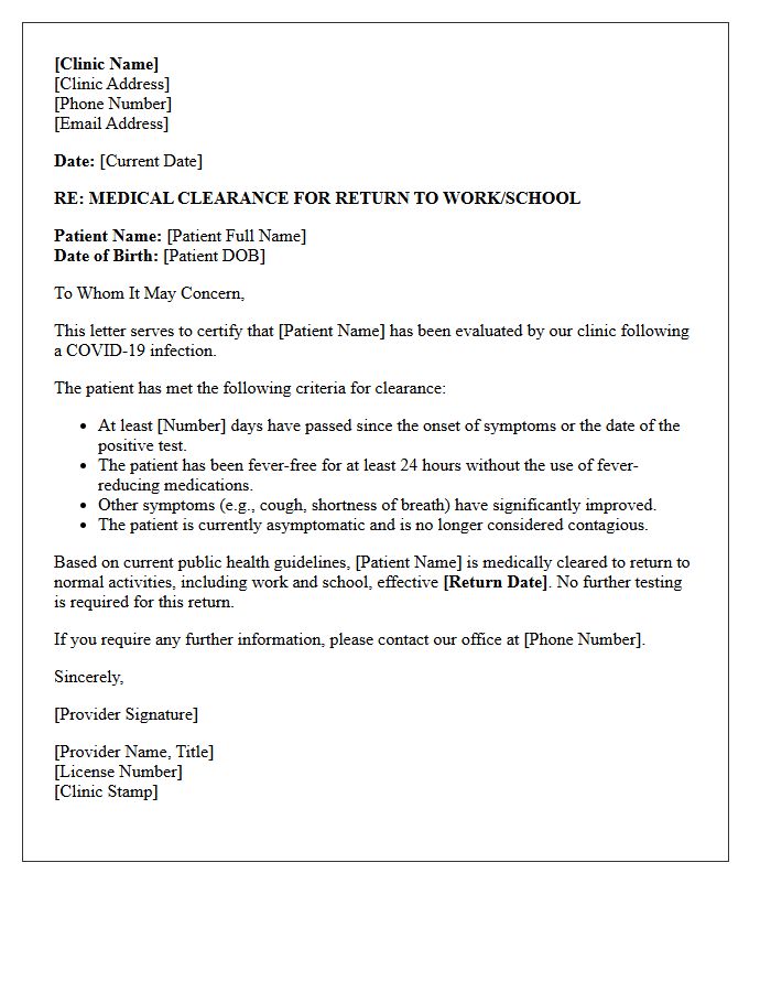 Medical Clinic Symptom-Free Post-COVID-19 Clearance Letter
