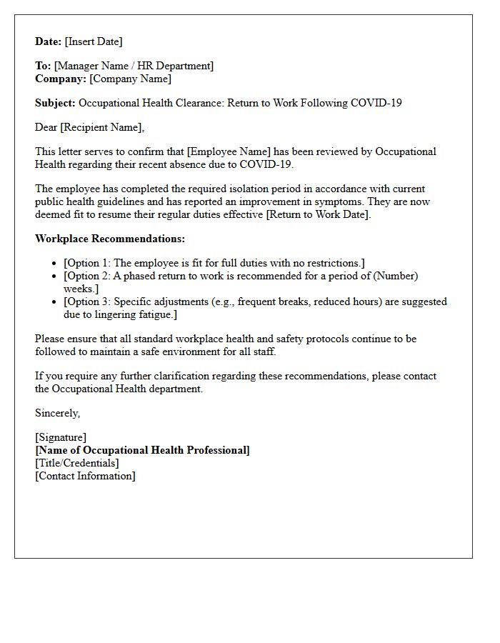 Occupational Health Post-COVID-19 Return to Work Letter