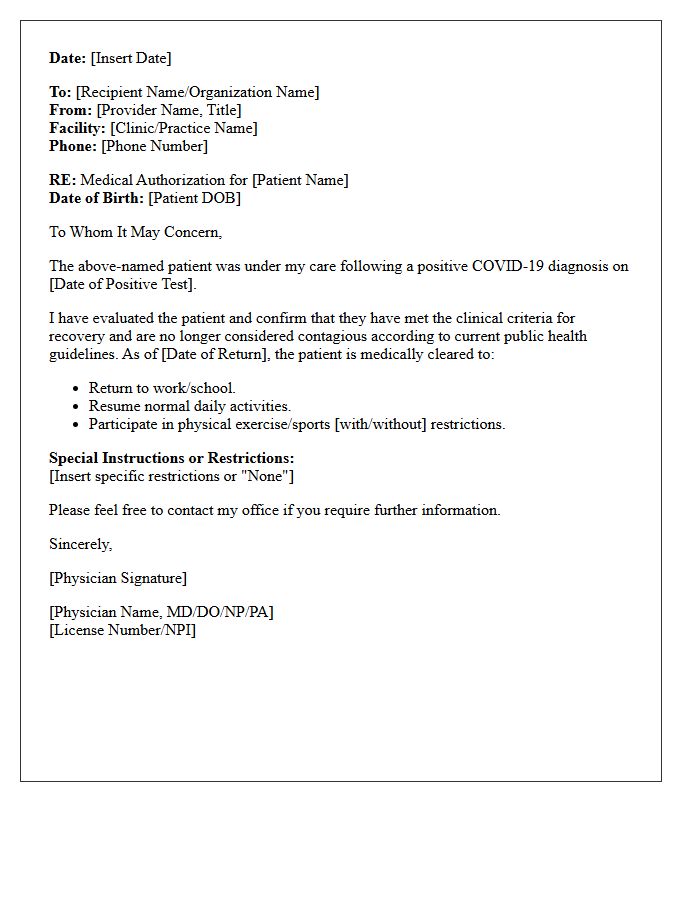 Primary Care Provider Post-COVID-19 Authorization Letter
