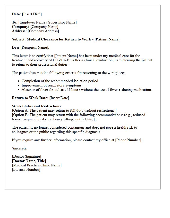 Patient Recovery Post-COVID-19 Return to Work Letter