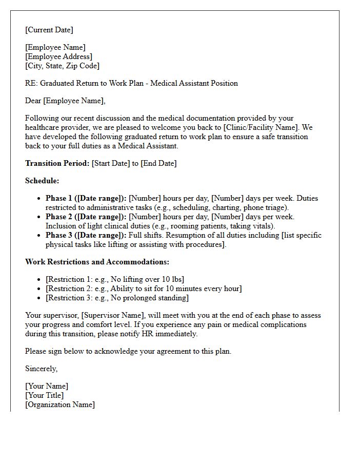 Medical Assistant Graduated Return To Work Plan Letter