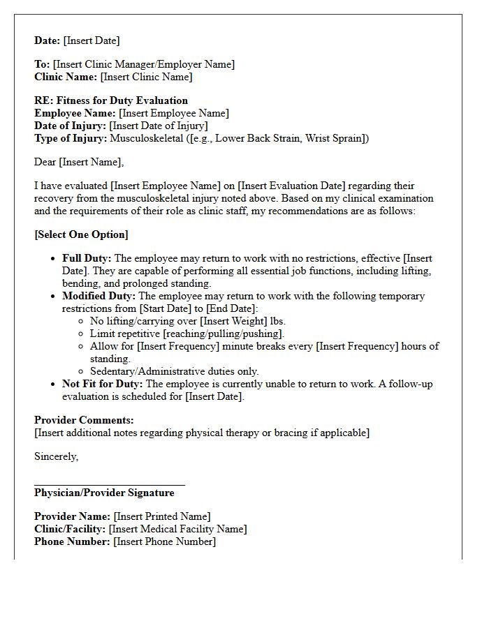 Fitness For Duty Letter For Clinic Staff After Musculoskeletal Injury