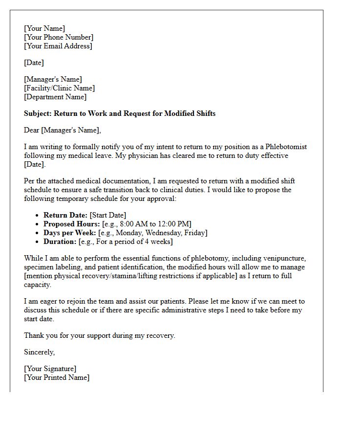 Phlebotomist Return To Work Letter With Modified Shifts