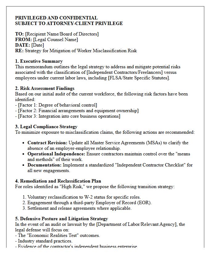 Misclassification Risk Mitigation and Legal Strategy Letter