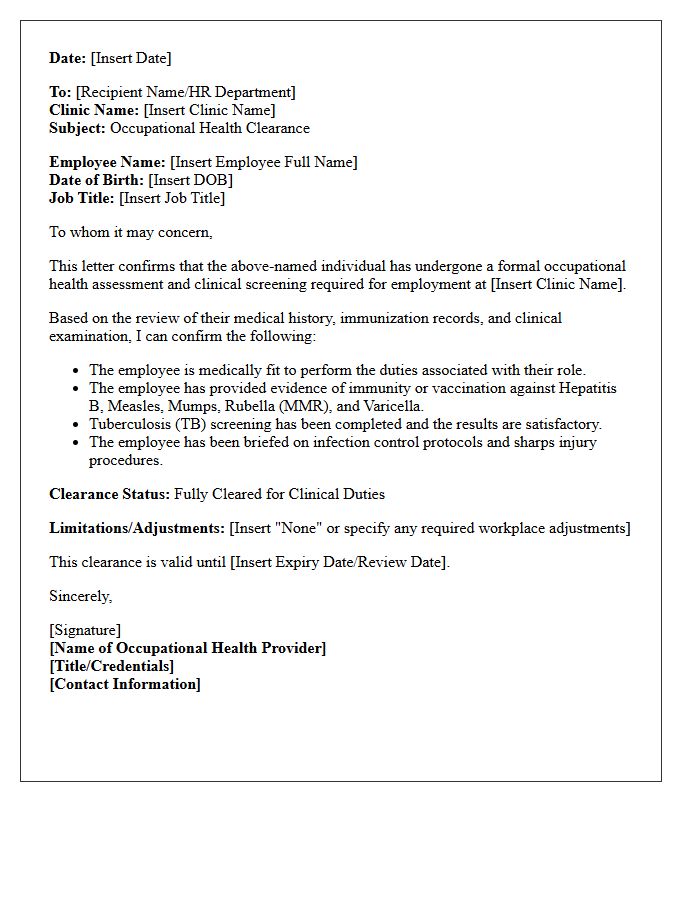 Occupational Health Clearance Letter For Clinic Employee