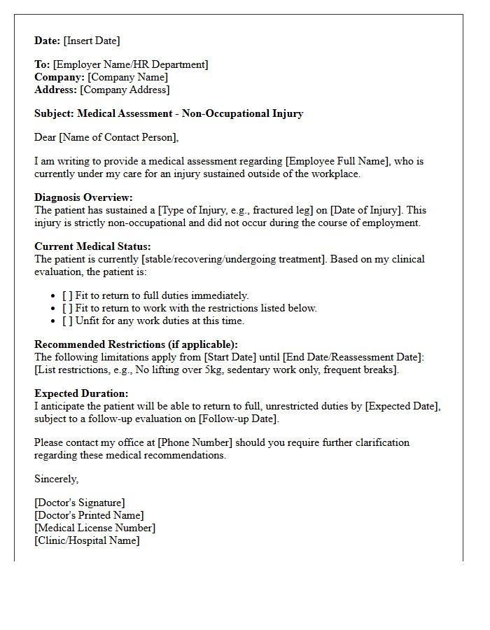 Non-Occupational Injury Medical Assessment Letter